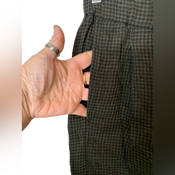 Eileen Fisher Organic Linen Loden Tapered Ankle Pant Size XS Green Black Plaid - Picture 4 of 6